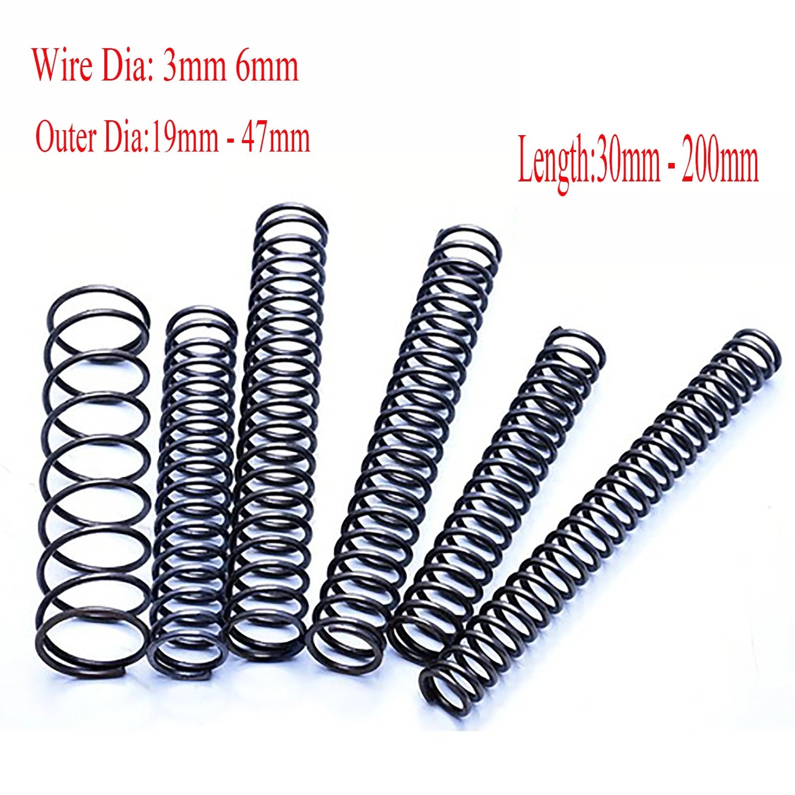 Compression Spring Pressure Springs Wire Dia 3mm 6mm OD 19-47mm Length 20-200mm