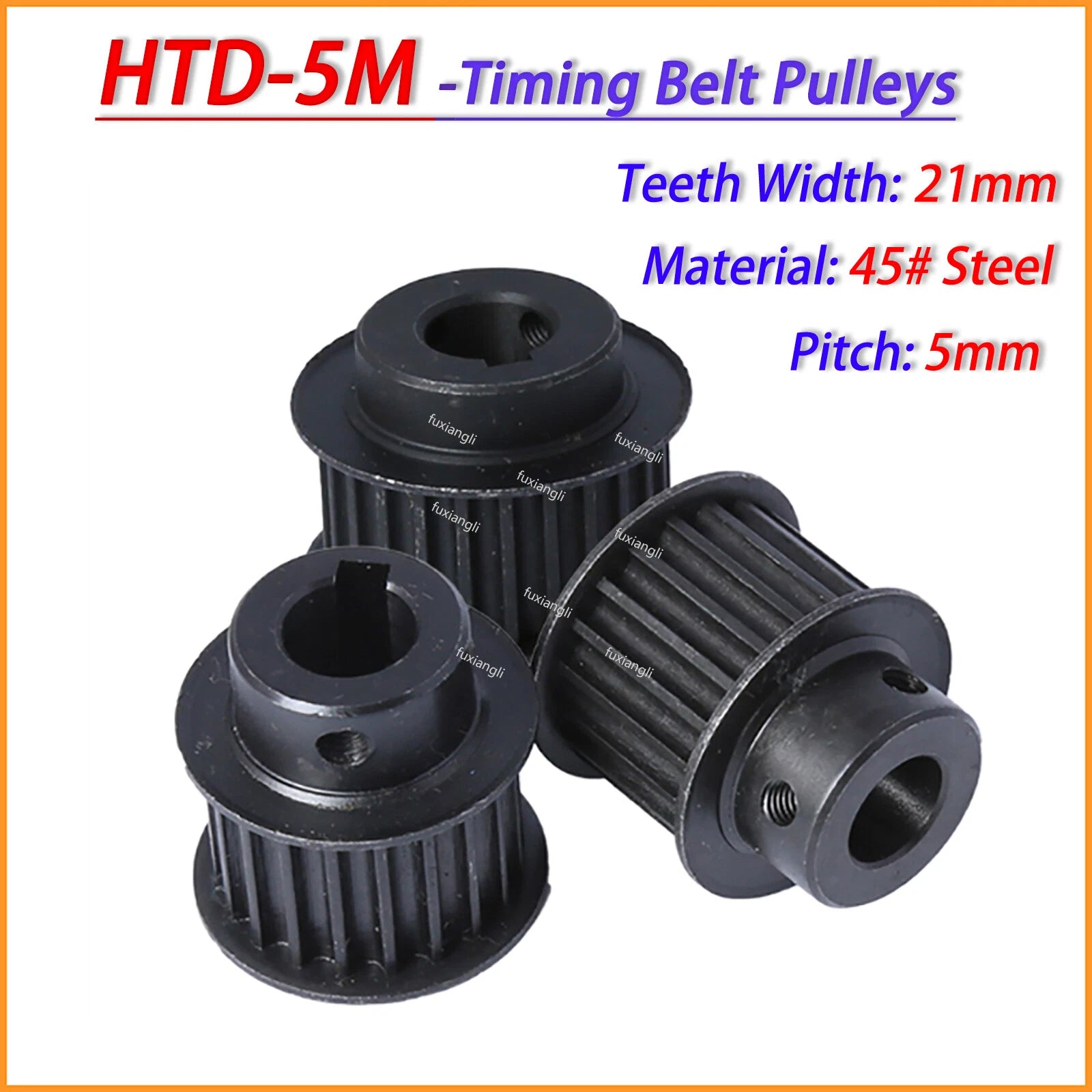 HTD-5M 15T-72T Timing Belt Pulleys CNC Drive With Keyway Width 21mm BF 45# Steel