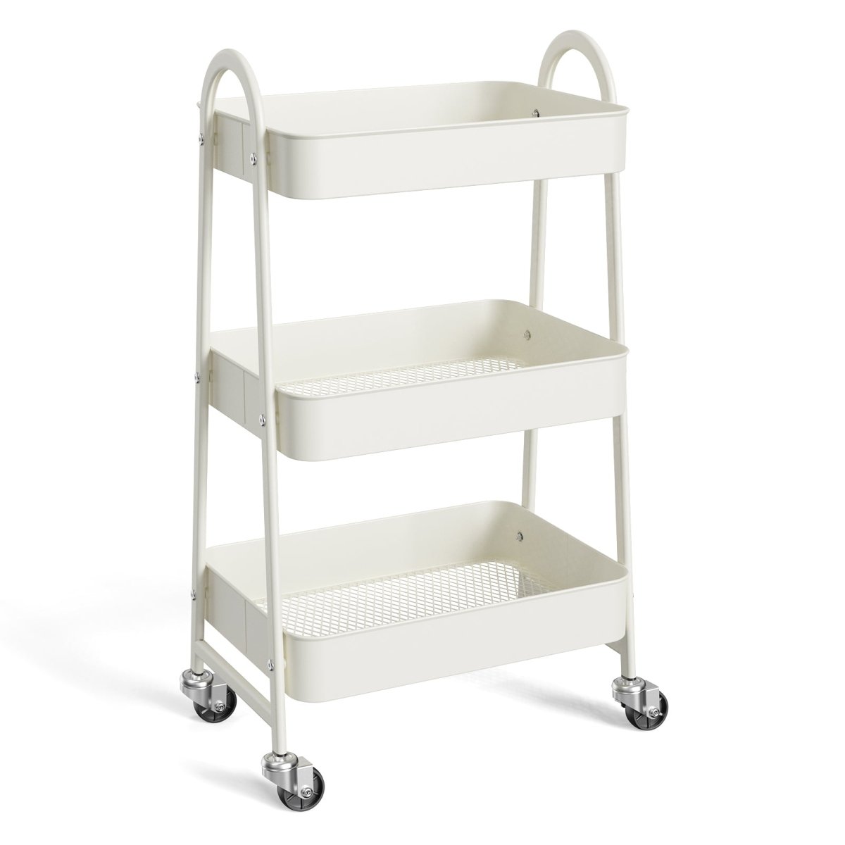 White 3 Tier Small Rolling Cart, Metal Utility Storage Organizer Kitchen Trolley Bathroom Laundry Room Bar Office Shelves - HomeDIYer