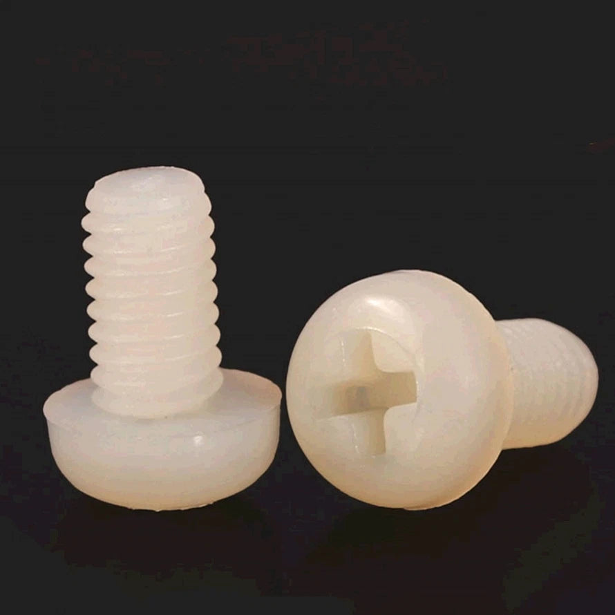 White Nylon Pan Head Phillips Machine Screws M2 M2.5 M3 — Non-Conductive PA66 Plastic Screws 4mm to 30mm