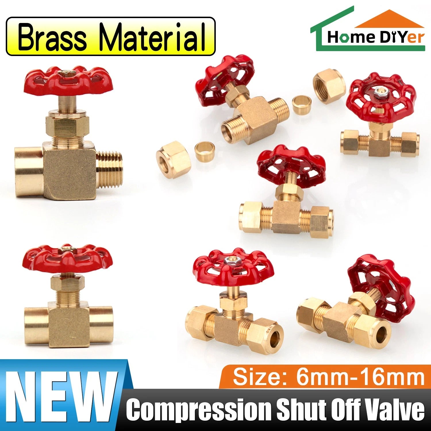 Brass Double Compression Fittings — Straight, 90° Elbow & Shut Off Valve