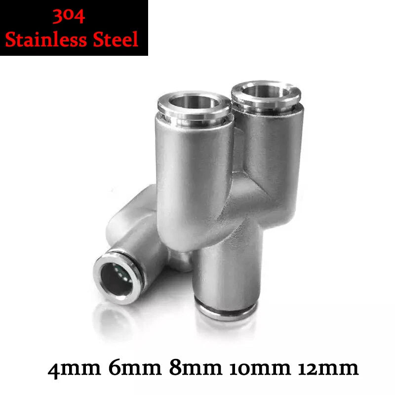 304 Stainless Steel Y-Type Push-to-Connect Pneumatic Fittings — Equal Connector 4mm–12mm