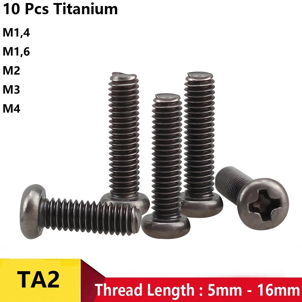 TA2 Titanium Phillips Pan Head Machine Screws – M1.4, M1.6, M2, M3, M4 (Fully Threaded)