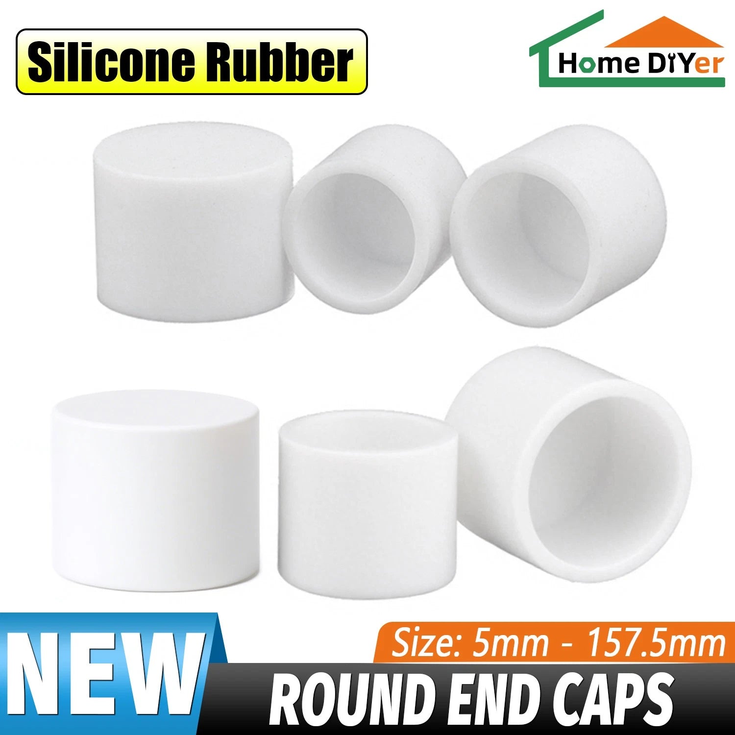 White Round Silicone Rubber End Caps – Plastic Plug Tubes for Chair Legs, Screw Protect, Pipe Covers (3mm – 157.5mm)