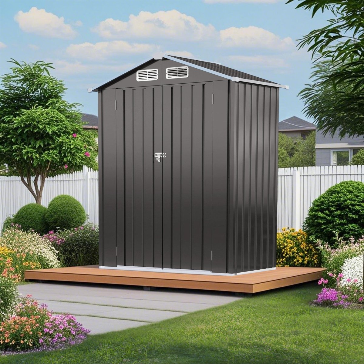 5X3 FT Metal Outdoor Storage Shed, Tool Shed with Pitched RoofWaterproof, Lockable DoorCompact Metal Tool Shed for Garden, Backyard, Patio, Everyday Sundries and Bike Storage, Gray - HomeDIYer