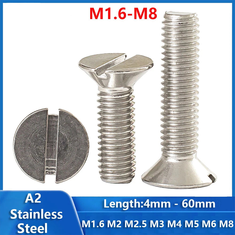 M1.6–M8 A2 Stainless Steel Flat Head Slotted Machine Screws | Countersunk Bolts