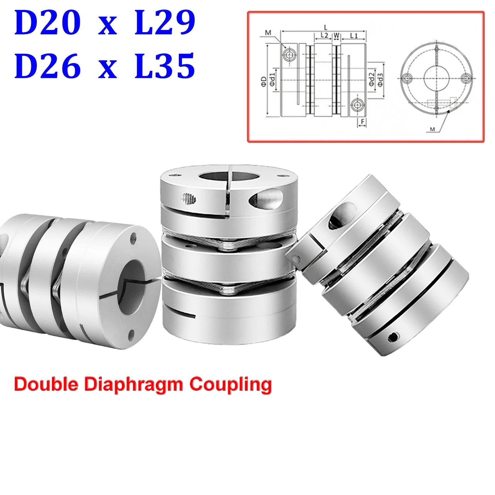 Servomotor Flexible Shaft Couplings Aluminium D20 Double Diaphragm CNC Coupler