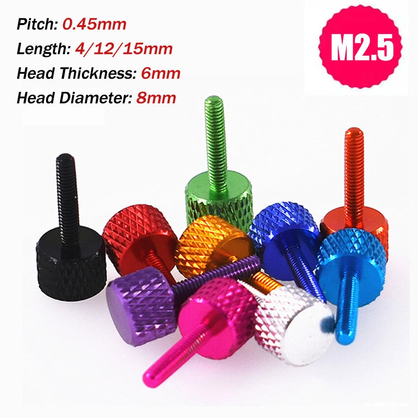 M2.5 Knurled Thumb Screws – Aluminium Colourful Hand Grip Bolts for PC & DIY