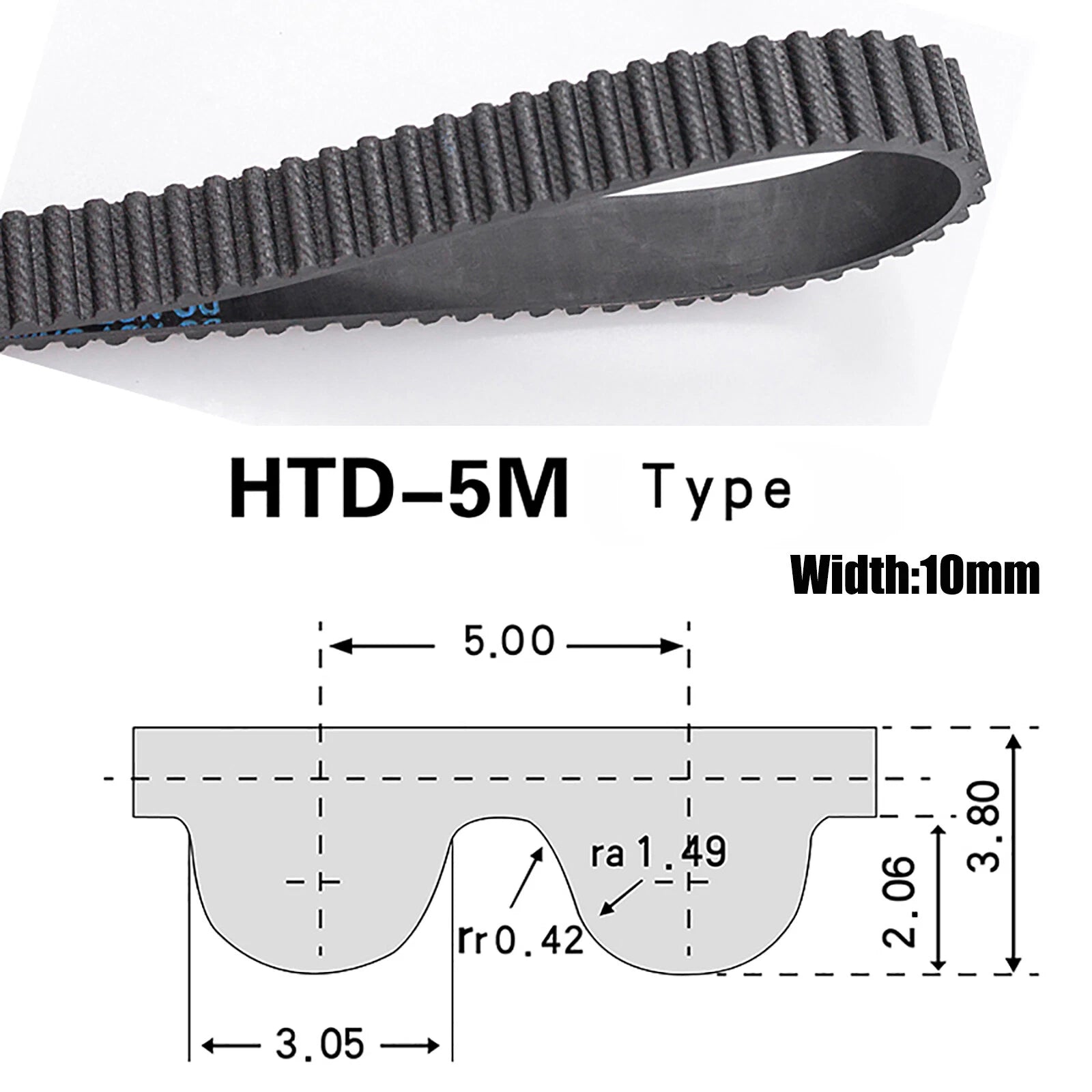 HTD 5M Timing Belt – 5mm Pitch, 10mm Wide, 220mm–1780mm Perimeter for CNC & Stepper Motors