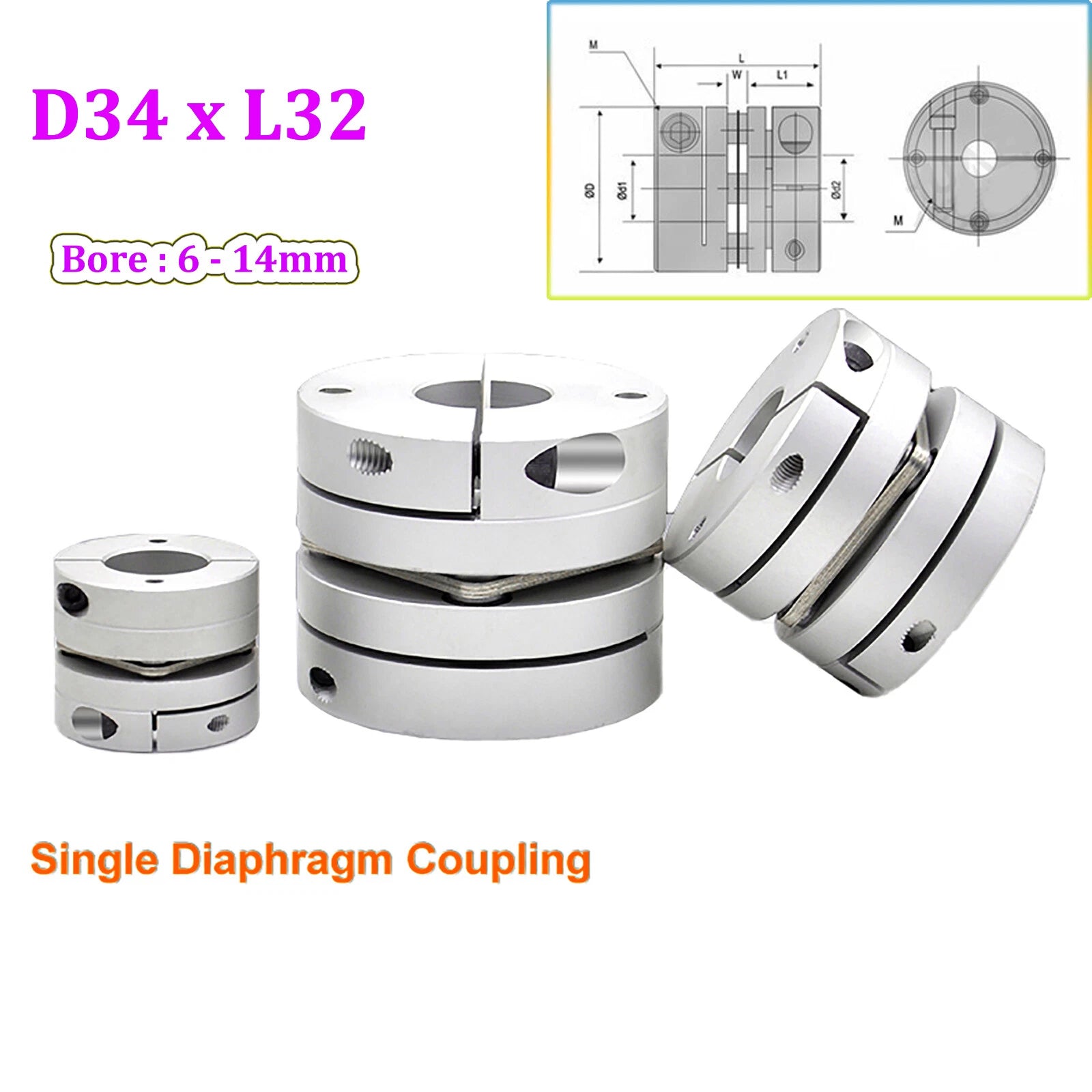 Coupler Servomotor Flexible Shaft Couplings CNC Precision D34 Single Diaphragm