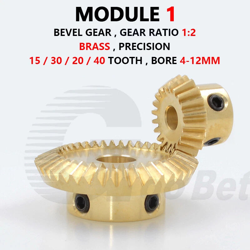 Bevel Gear Module 1 Brass 15/20/30/40 Tooth 90° 1:2 Pairing Miter Gear Precision