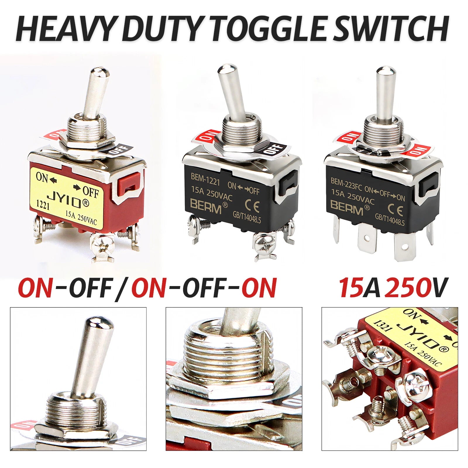 Waterproof Heavy Duty Toggle Switch ON-OFF / ON-OFF-ON | 2–6 Pin | 15A 250V