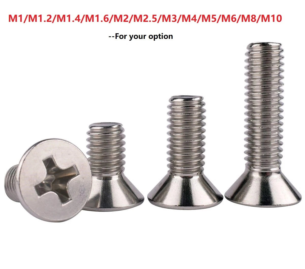 M8 M10 Countersunk Flat Head Pozi Drive Screws – A2 304 Stainless Steel, Fully Threaded