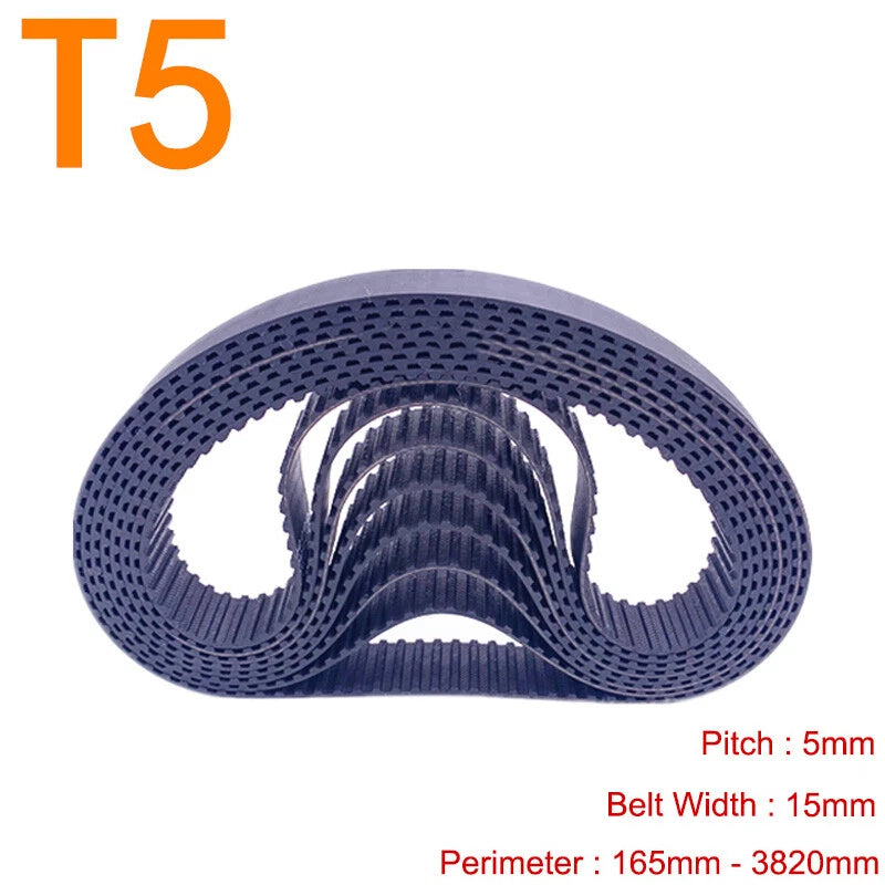 T5 Timing Belt 15mm Wide — 5mm Pitch Rubber Closed Loop Drive Belt for 3D Printers, CNC & Automation