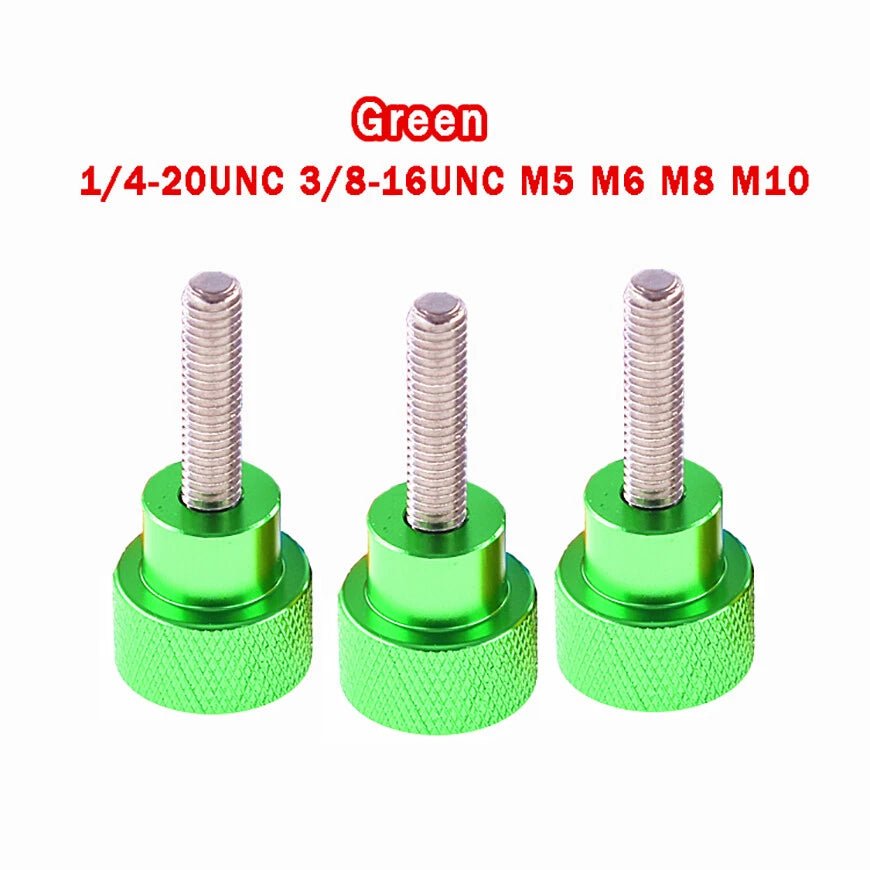 Knurled Thumb Screws — Aluminum & Stainless Steel, Green | 1/4 - 20, 3/8 - 16, M5–M10 - HomeDIYer