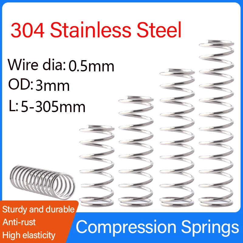 Compression Springs Wire Dia 0.5mm OD 3mm 304 Stainless Steel Vibration Damping