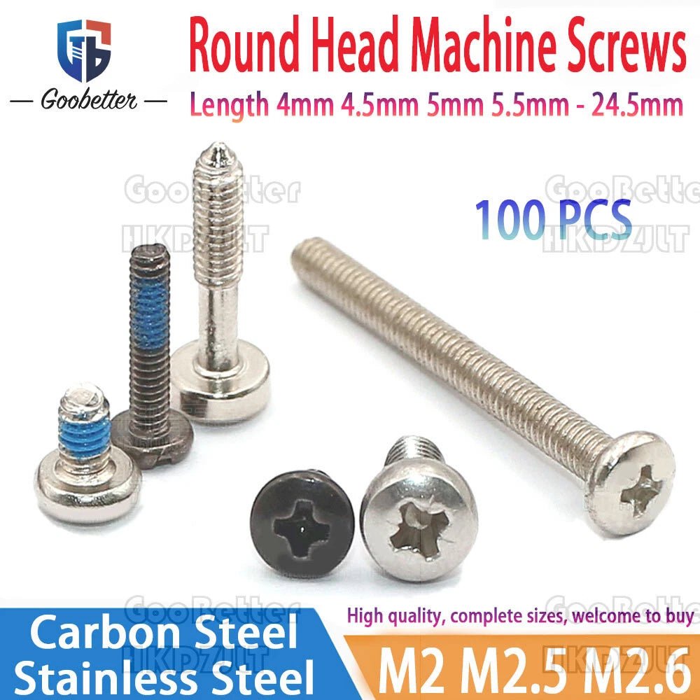 Round Head Machine Screws M2 M2.5 M2.6 | Carbon Steel & Stainless | 100–500 PCS - HomeDIYer