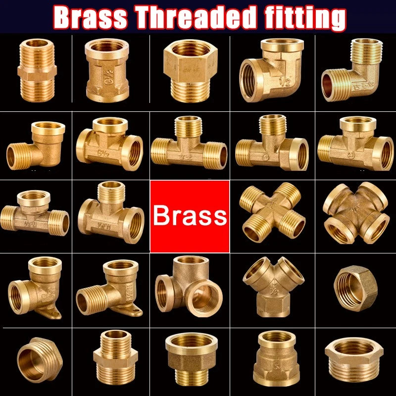 Brass Threaded Pipe Fittings 1/2" & 3/4" — Tee, Elbow, Joint, Cross, Cap & More