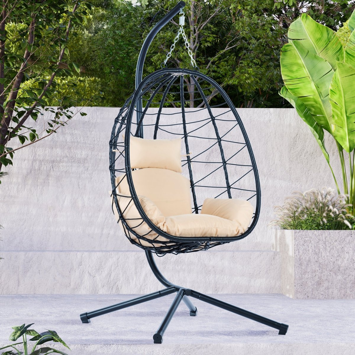 Egg Chair with Stand - All - Weather Hanging Wicker Chair for Indoor/Outdoor - HomeDIYer