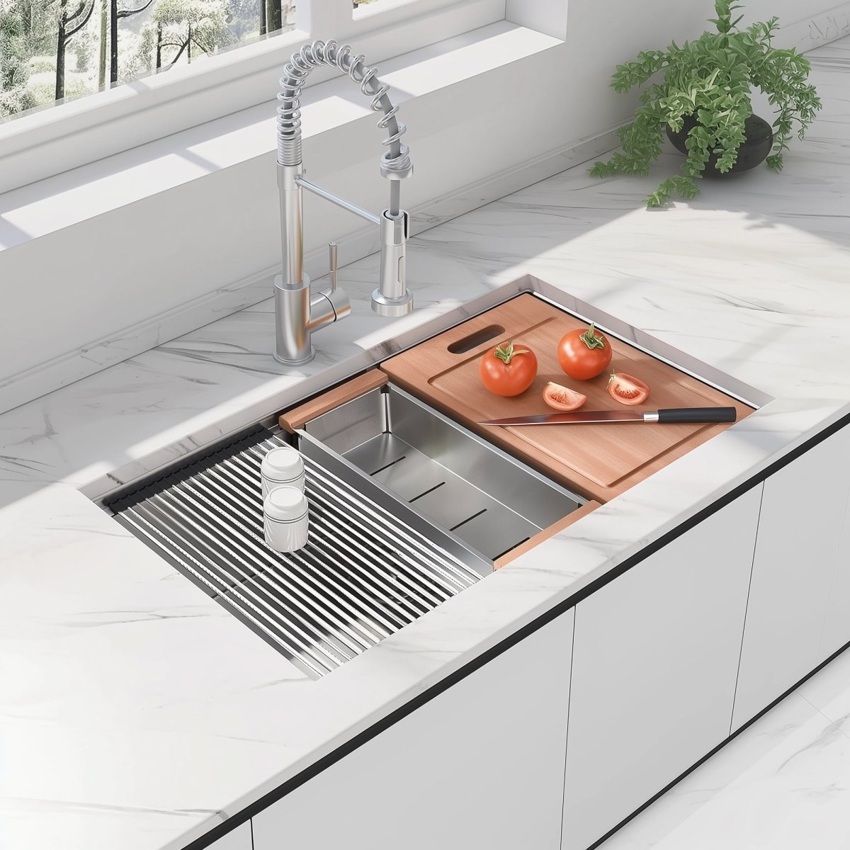 33 Undermount Workstation Sink - 33 x 19 Inch Undermount Stainless Steel Kitchen Sink 18 Gauge, Handmade R10 Radius 10 Inch Deep Undermount Single Bowl Sink with Accessories - HomeDIYer