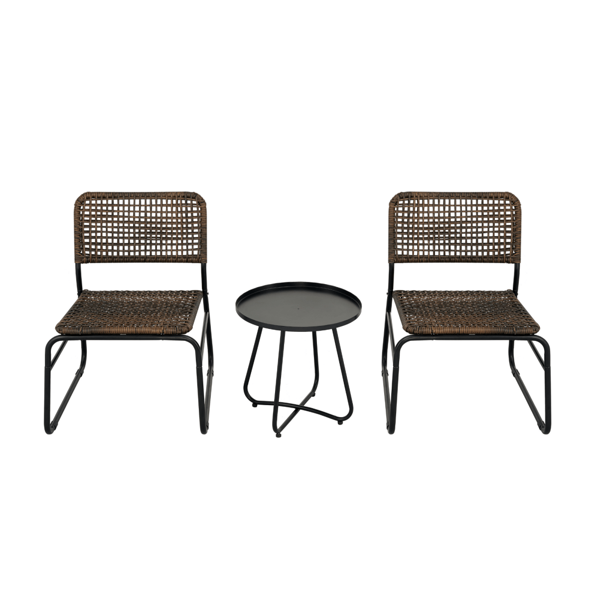 Patio Furniture Set 3 Piece Mixture Pattern PE Rattan Steel Frame And Modern Round Table, Brown and Black - HomeDIYer