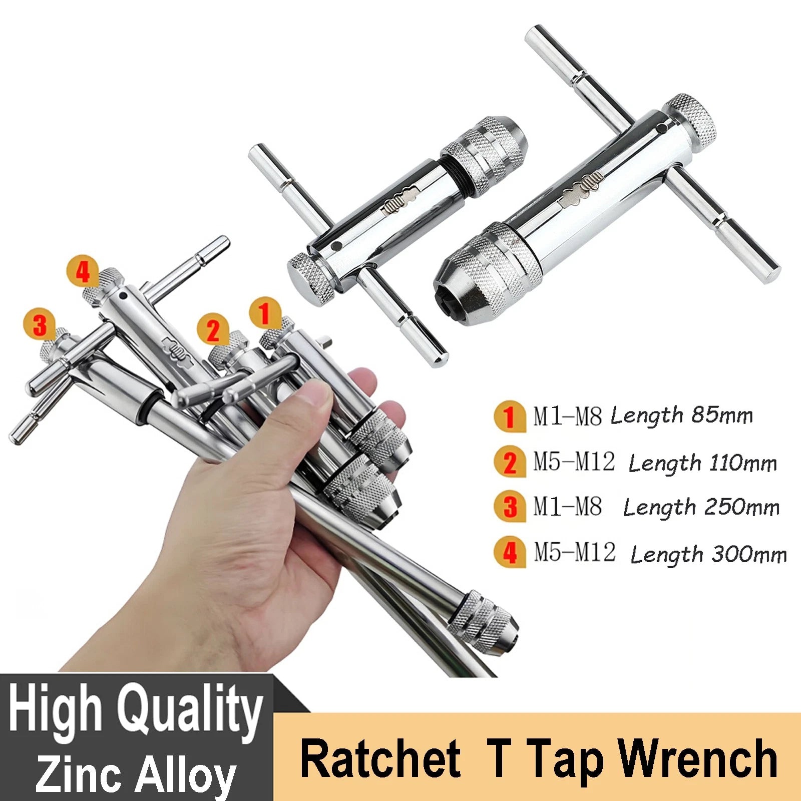 Ratchet Tap Wrench, Holder For Use With Hand Taps/Sets M1 - M8 & M5 - M12 Metric
