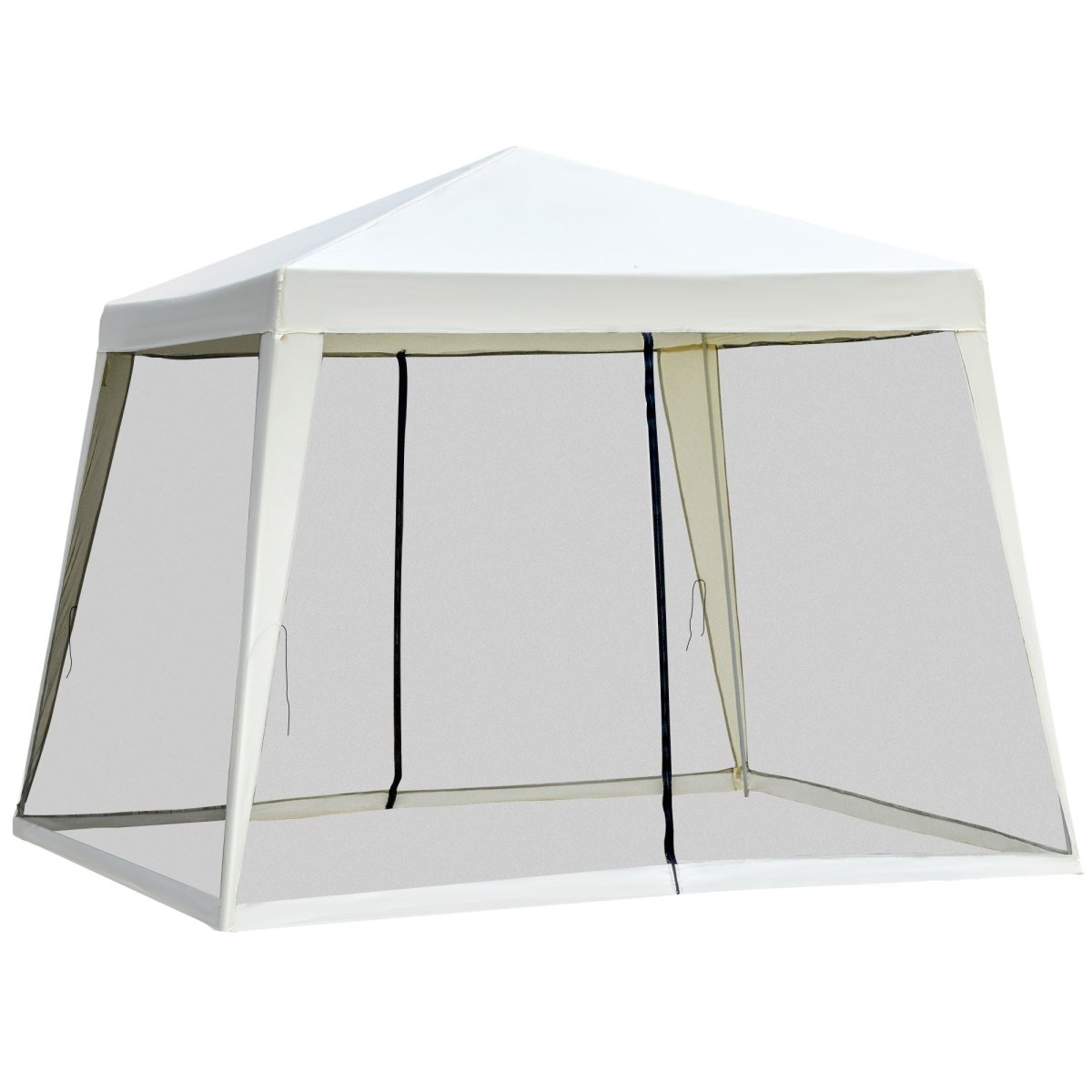 Outsunny 10'x10' Outdoor Canopy Tent, Slant Leg Sun Shelter with Mesh Sidewalls, Patio Tents for Parties, Cream White - HomeDIYer