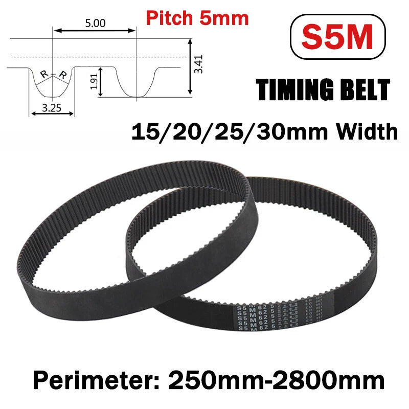 S5M Rubber Timing Belt Closed Loop | 15/20/25/30mm Wide | 250–2800mm Perimeter