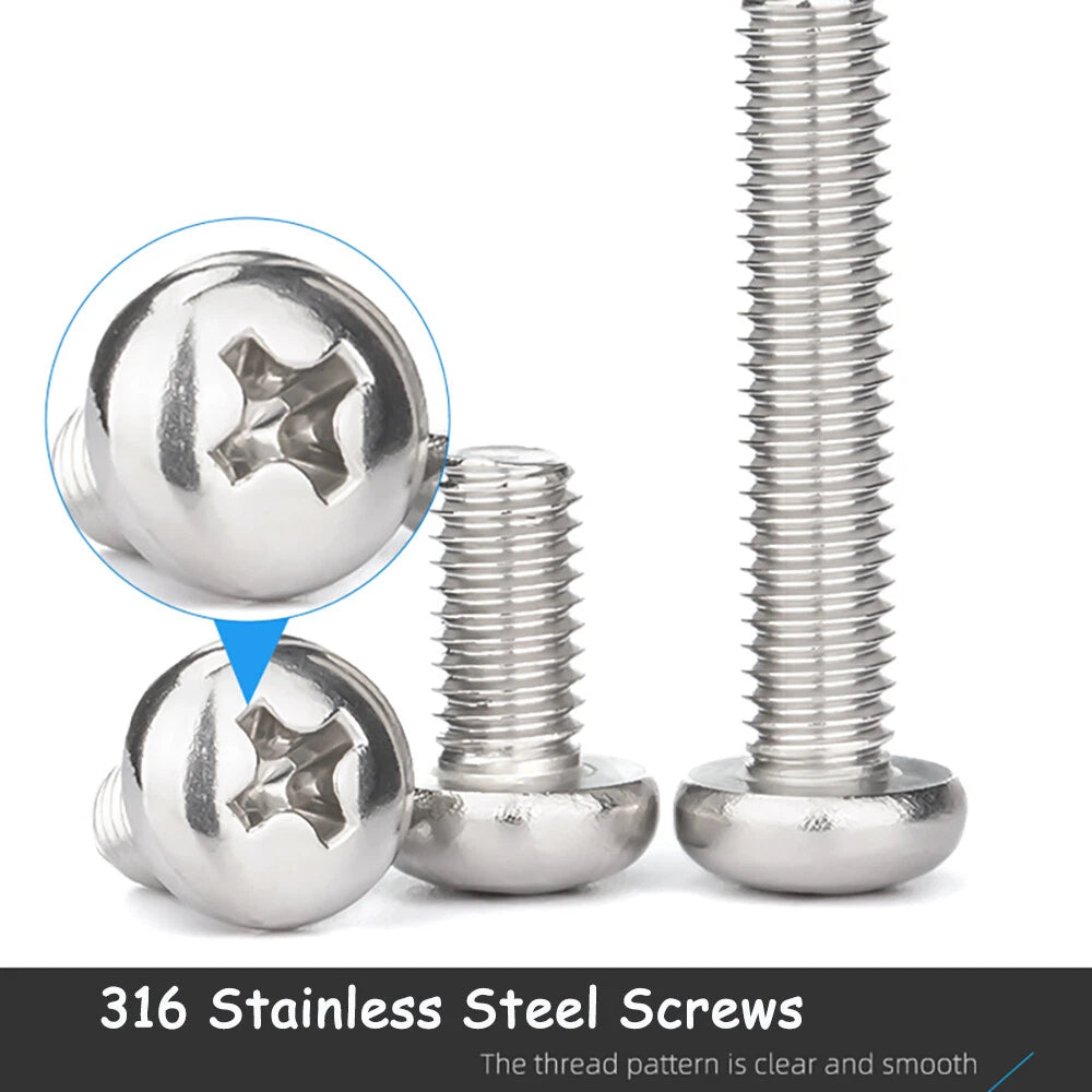 Phillips Pan Machine Screw 316 Stainless Steel Screws Flat-tailed bolts M5 M6 M8