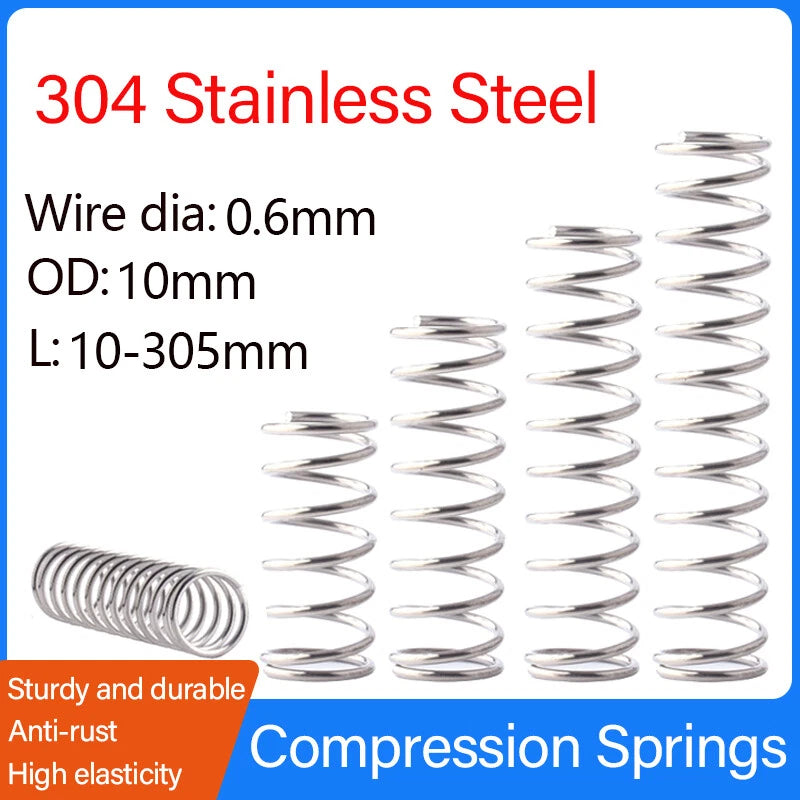 Compression Springs Wire Dia 0.6mm OD 10mm 304 Stainless Steel Vibration Damping
