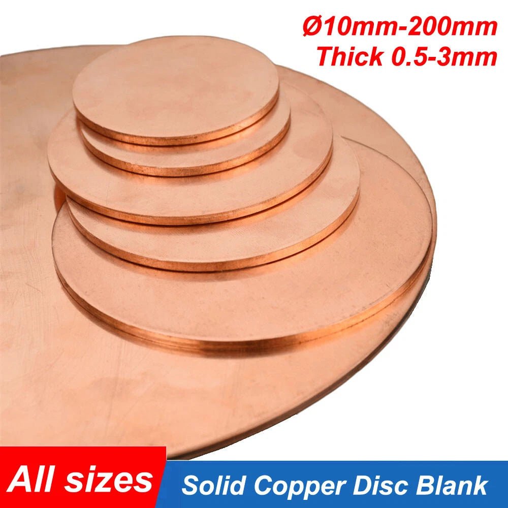 Solid Pure Copper Disc Blank Cut Round Sheet Plate Thick 0.5-3mm Dia 10mm-200mm - HomeDIYer