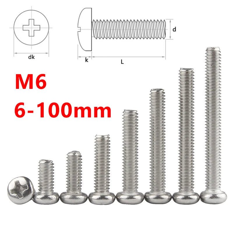 M6 Phillips Pan Head Machine Screws — 304 Stainless Steel, 6mm to 100mm - HomeDIYer