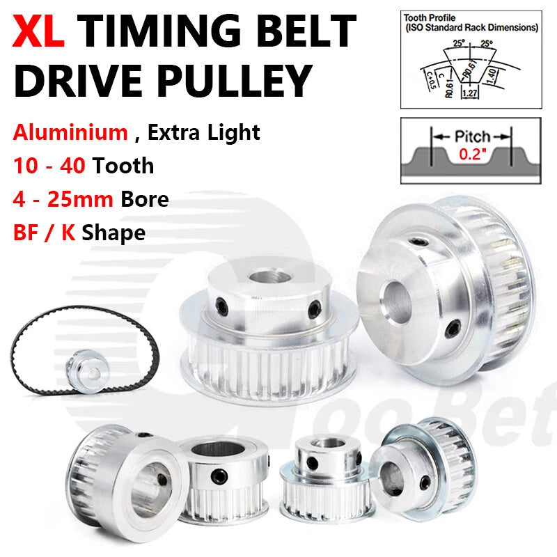 XL 3/8" Timing Belt Drive Pulley 10 - 40 Tooth Bore 4-25mm With Hub Extra Light