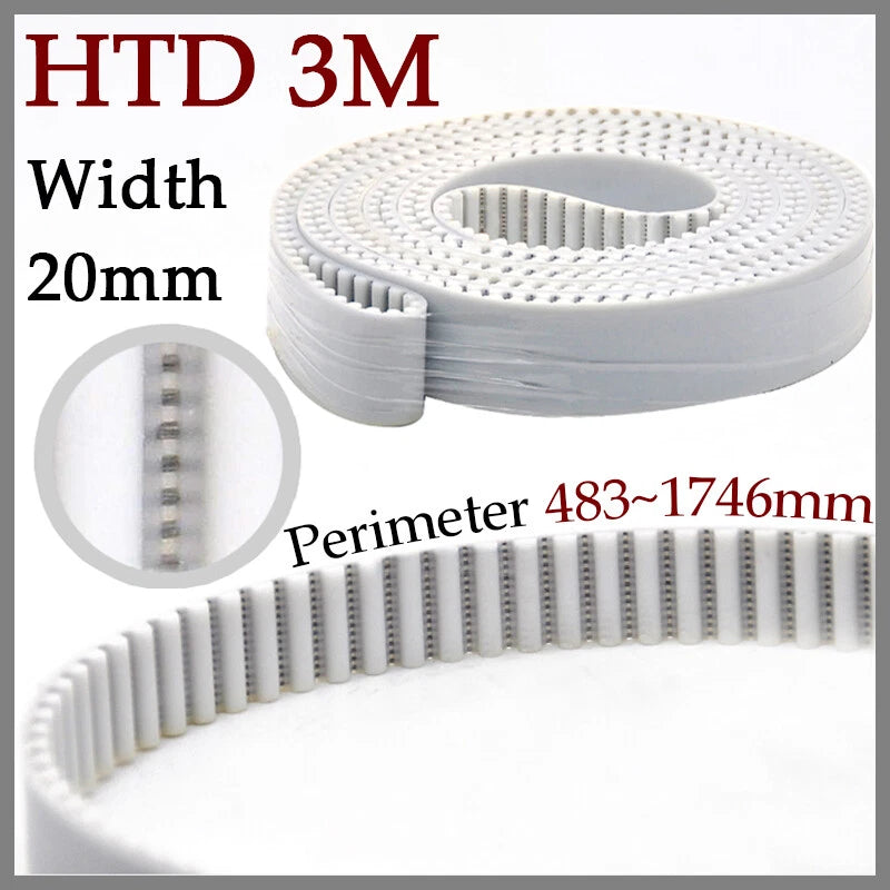 HTD 3M Timing Belt Closed Loop — PU Steel Wire, 20mm Width, 483–1746mm