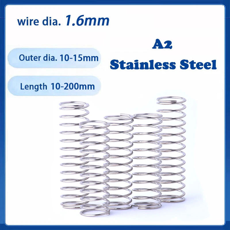 1.6mm Wire Dia Compression Spring 10-15mm Dia A2 Stainless Steel 10-200mm Length