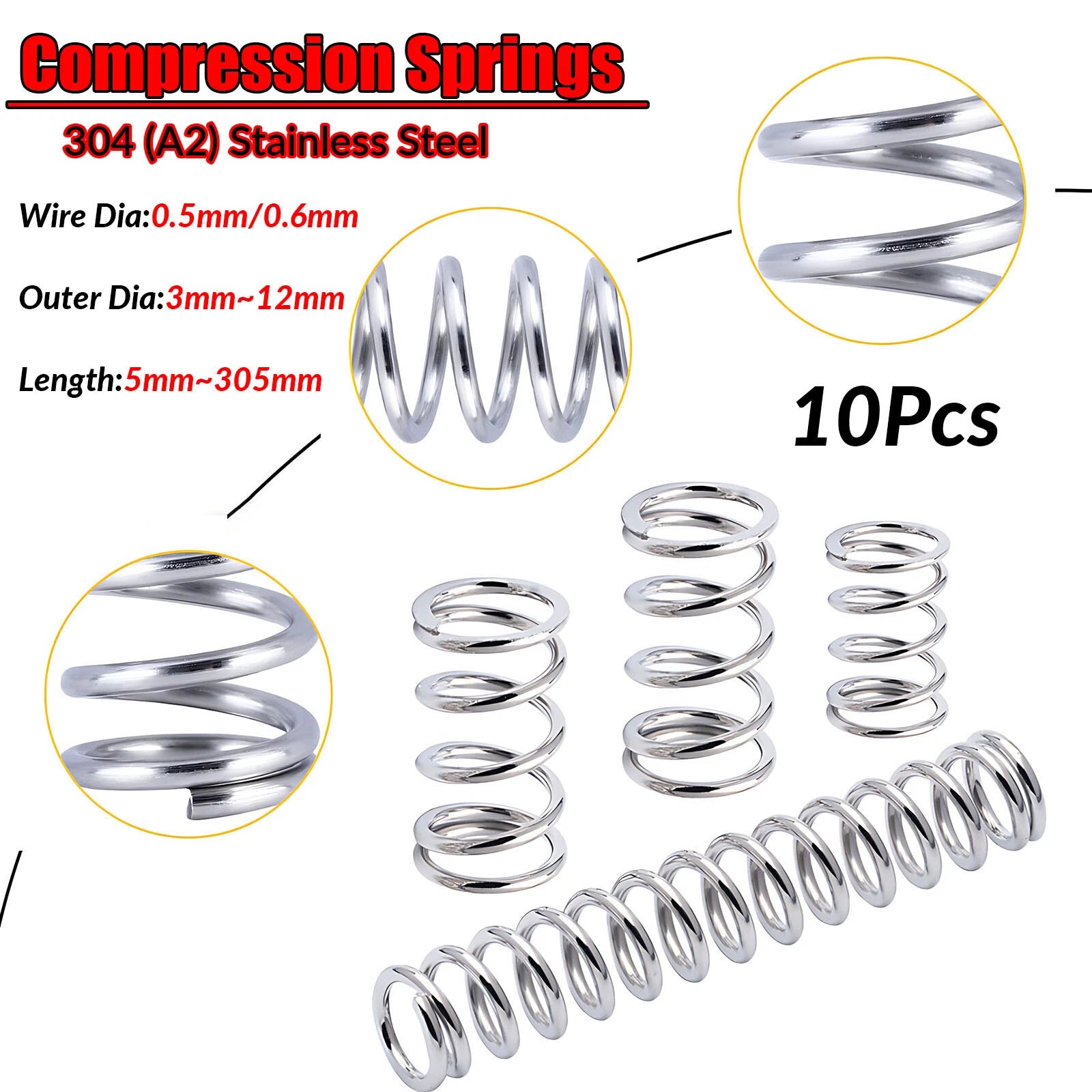 0.5/0.6mm Wire Dia Compression Spring 304 Stainless Steel Pressure Small Springs