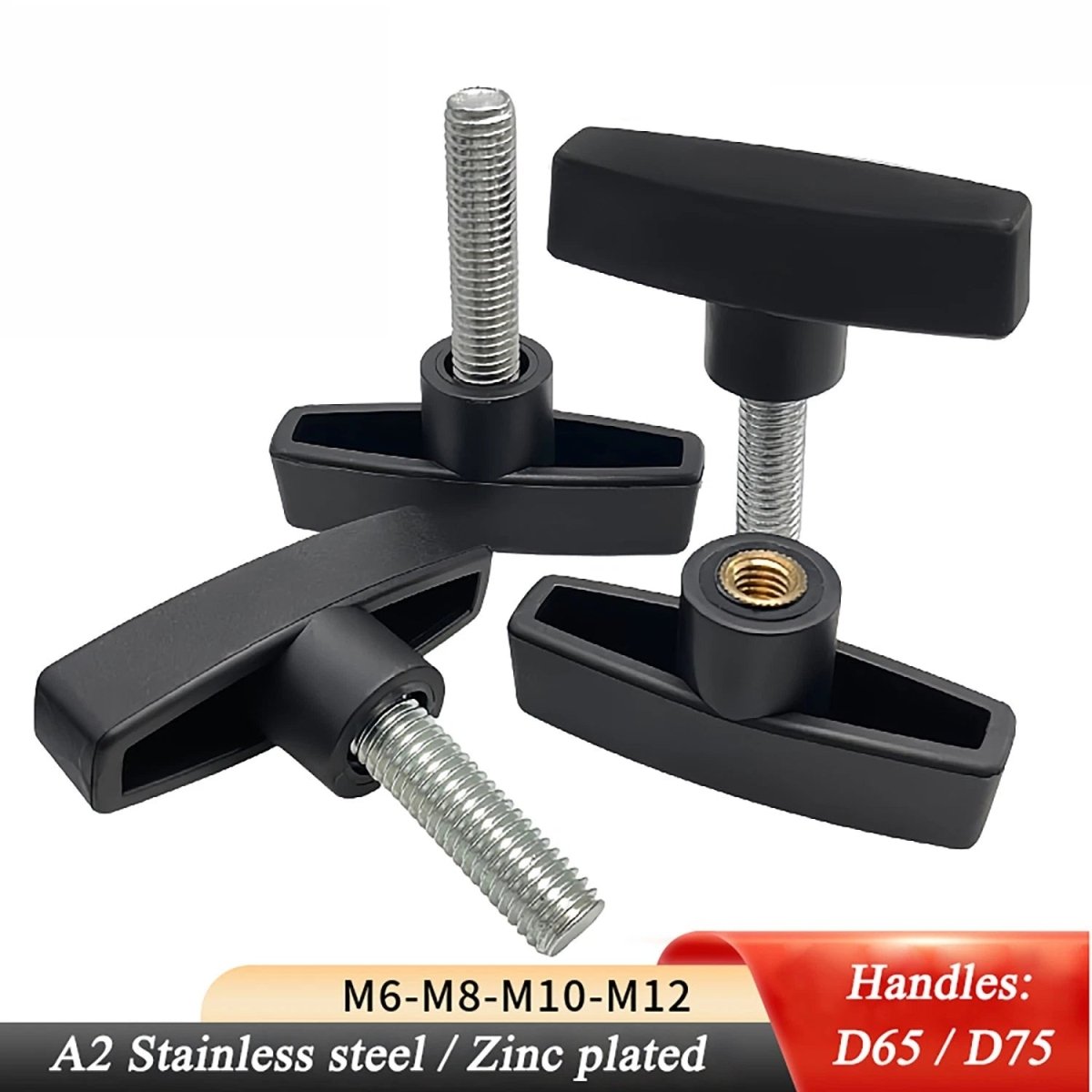T - Handle Thumb Knob Bolts M6 M8 M10 M12 — Wing Knob Nut Clamping Screws, Brass / Zinc / Stainless - HomeDIYer