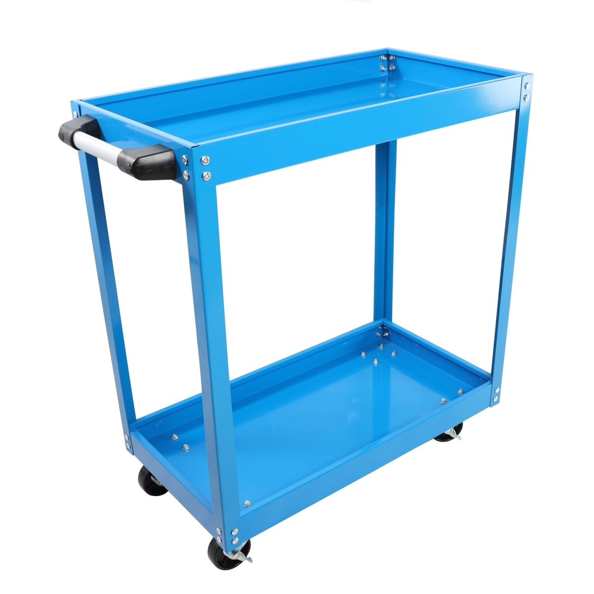 Tool Cart on Wheels, Heavy Duty Steel Utility Cart w/Lockable Wheels, 400 LBS Capacity Industrial Service Cart for Garage, Warehouse, Workshop (Two - layer Bright Blue) - HomeDIYer