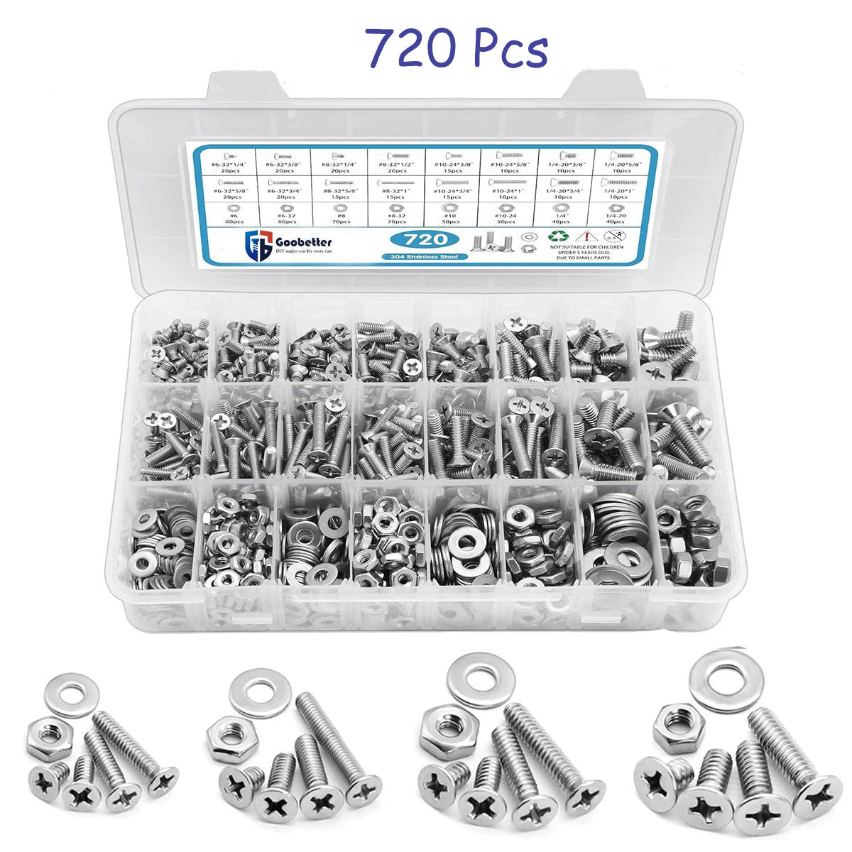 720pc Stainless Screw Nut Set #6-32 to 1/4-20 | HomeDIYer