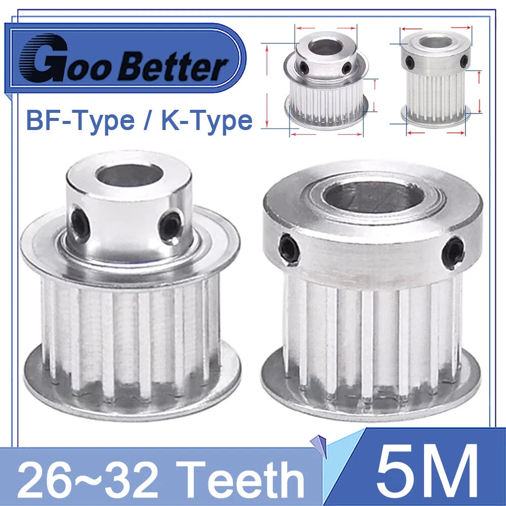 5M 26~32 Teeth Synchronous Wheel Timing Belt Pulley for 15/20/26mm Belt Width