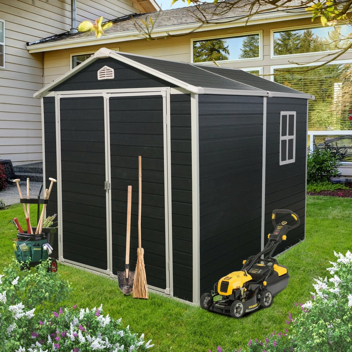 6x8ft Resin Outdoor Storage Shed Kit - Perfect to Store Patio Furniture,Black - HomeDIYer