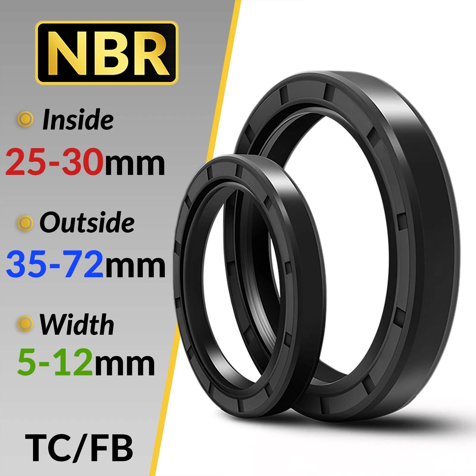 Metric TC Oil Seal Double Lip w/ Spring — NBR Shaft Seal ID 25–30mm