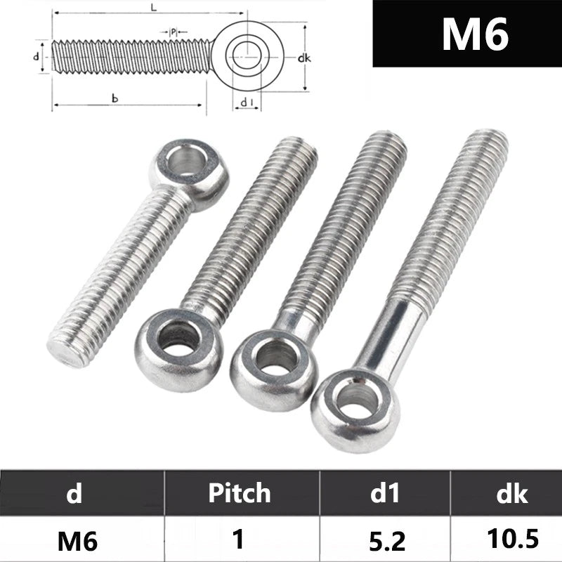 M6 Eye Bolts 304 Stainless Steel – Threaded Ring Hanging Screws for Catenary Wire & Rigging - HomeDIYer