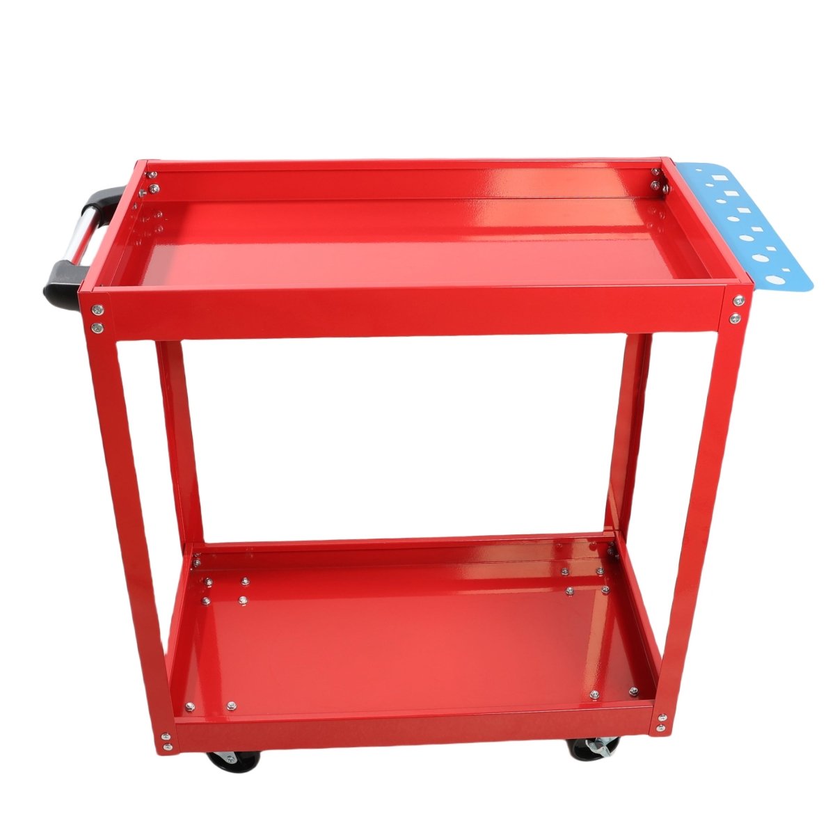 Tool Cart on Wheels, Heavy Duty Steel Utility Cart w/Lockable Wheels, 400 LBS Capacity Industrial Service Cart for Garage, Warehouse, Workshop (Two - layer Bright Red) - HomeDIYer