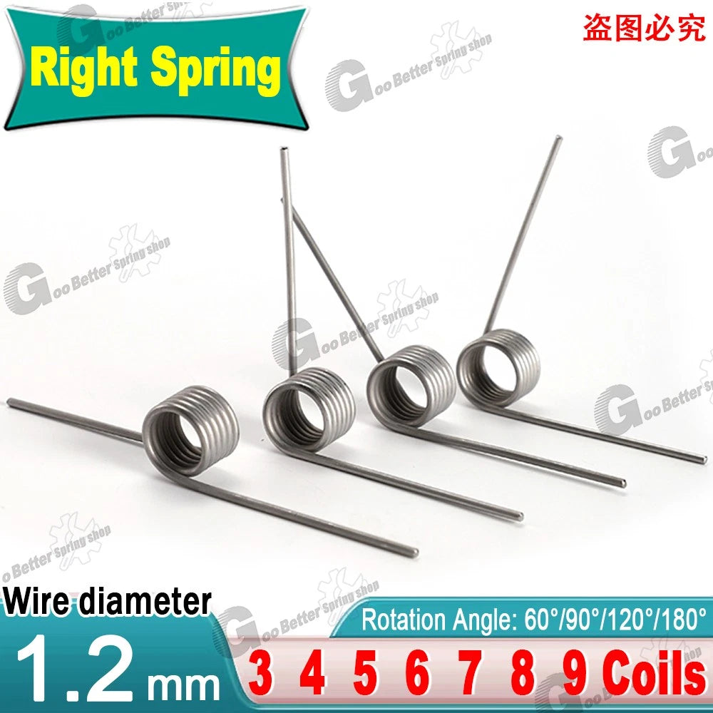 Torsion Spring (pack of 10), 1.2mm Wire diameter, 6mm - 12mm OD, Right spring