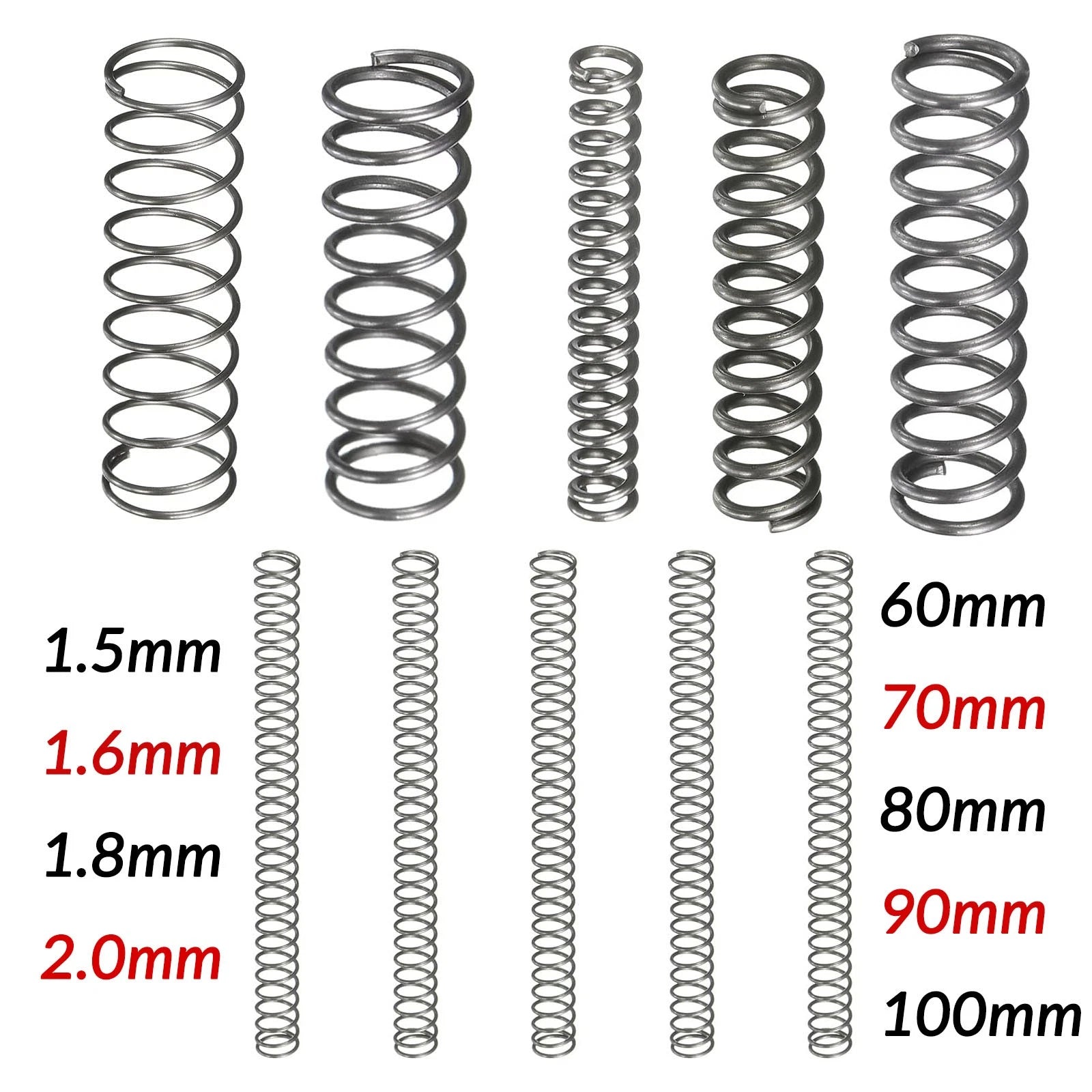 5pcs Wire Dia.1.5mm-2.0mm OD 16mm-30mm Small Springs Compression Spring Steel