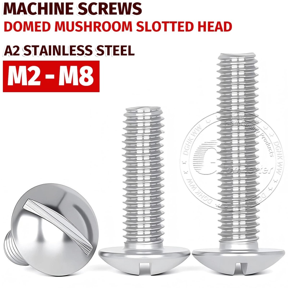 A2 Stainless Steel Mushroom Head Slotted Machine Screws — M2 to M8, Multiple Lengths - HomeDIYer