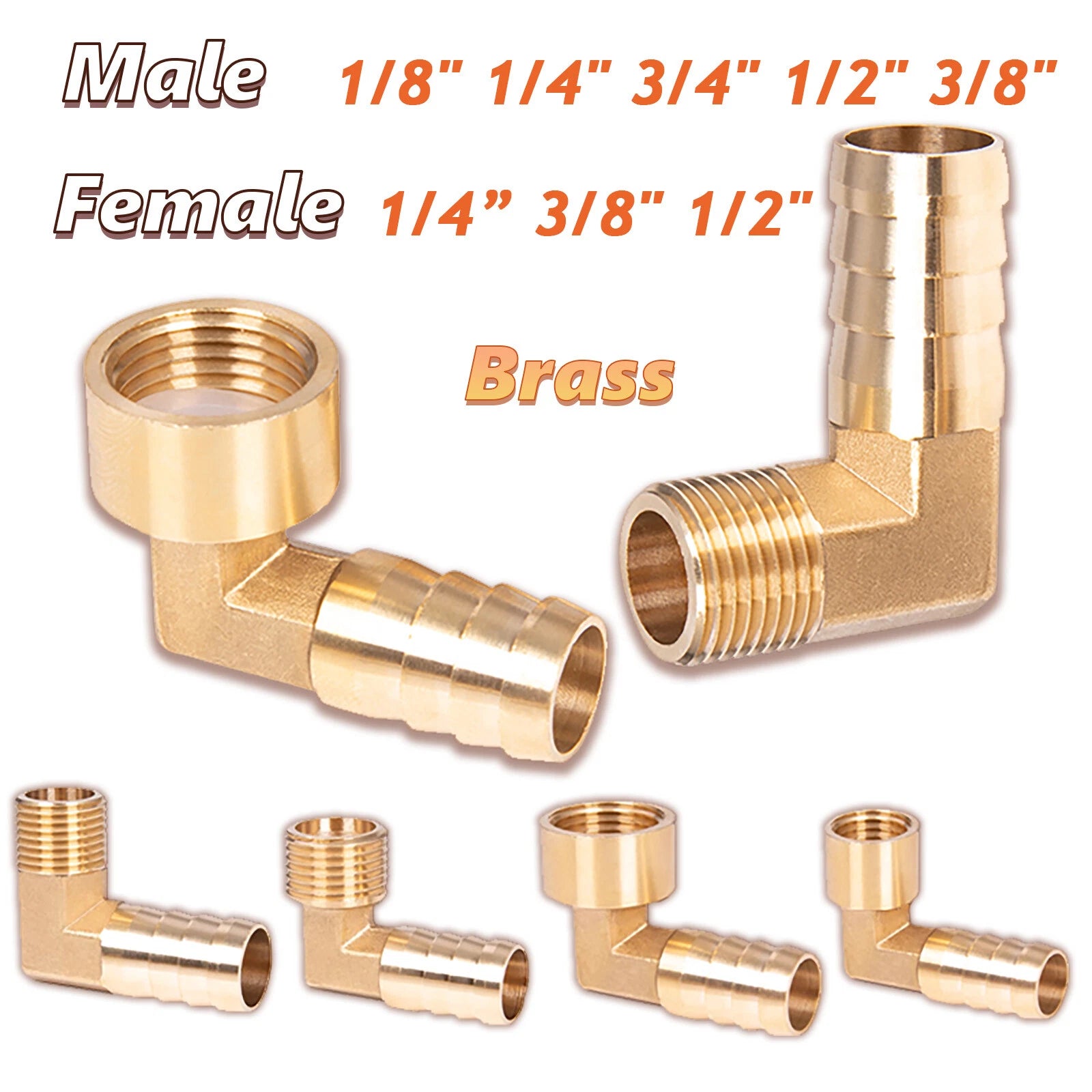 Brass 90° Elbow Barbed Hose Tail Fitting — Male & Female NPT Thread, Air Water