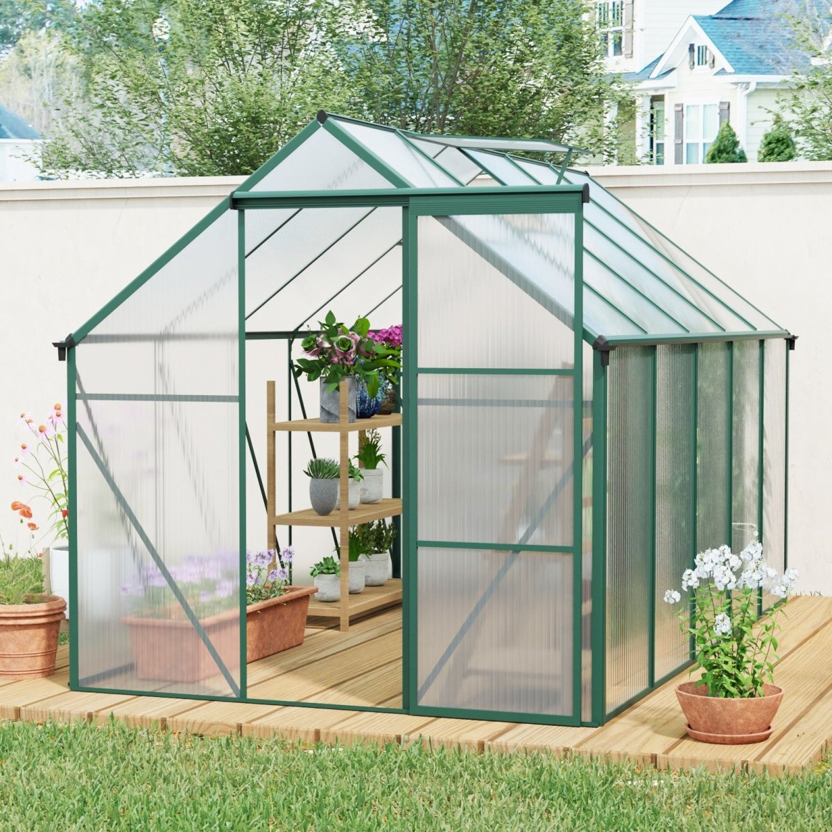 6X10FT Polycarbonate Greenhouse Raised Base and Anchor Aluminum Heavy Duty Walk - in Greenhouses for Outdoor Backyard in All Season - HomeDIYer