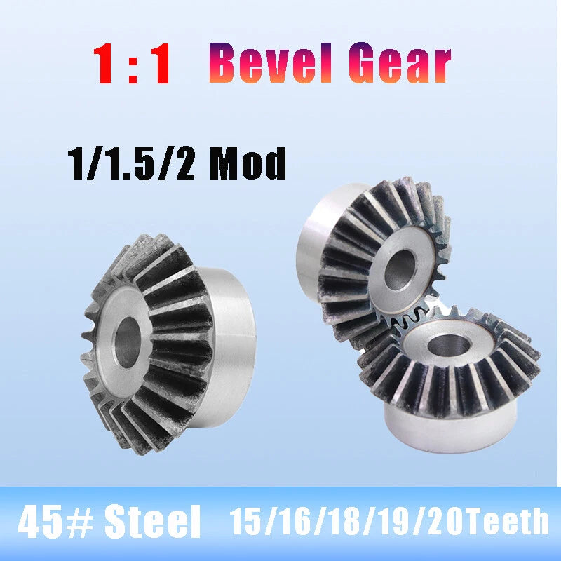 Bevel Gear 1/1.5/2 Mod 15-20 Teeth Transmission Gears Bevel Teeth 90° 45# Steel